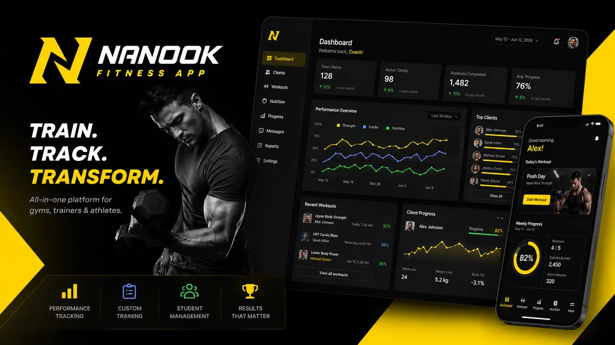 Prévia visual do sistema Nanook Fitness App